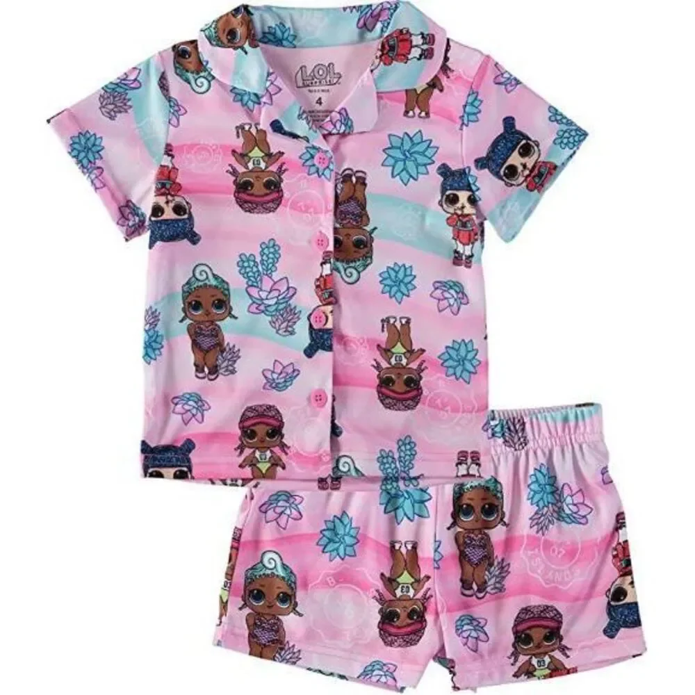 L.O.L. Surprise! Girls Tropical Vacation Time Button‎ Front Sleepwear - Size 8